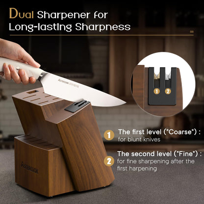 15-Piece Stainless Steel Kitchen Knife Set with Block and Dual Sharpener