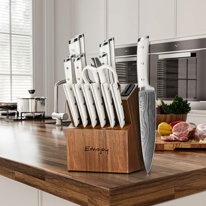 18-Piece German Stainless Steel Kitchen Knife Set with Wooden Block