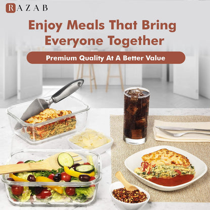 Razab 4 PC 1860ml / 63 Oz / 8 Cups Large Glass Food Storage Containers with Lids - Glass Meal Prep Containers for Roasting & Storing Leftover, Lunch Container with Lids, Microwave & Oven Safe