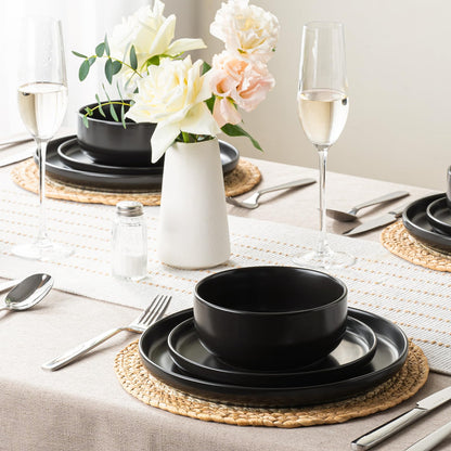 12-Piece Stoneware Dinnerware Set with Plates and Bowls for 4