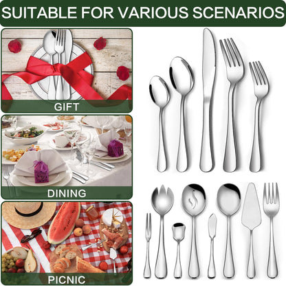 Stainless Steel Flatware Set with Steak Knives for Home & Dining