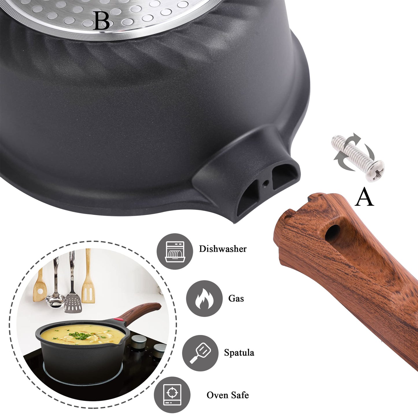 Ceramic Nonstick Saucepan with Lid and Stay-Cool Handle for All Stovetops