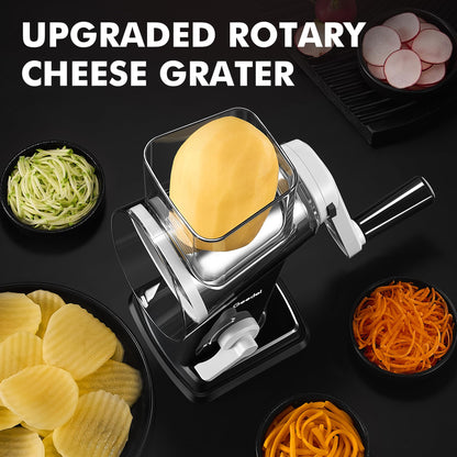 Rotary Cheese Grater with 4 Interchangeable Blades for Food Slicing