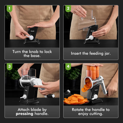Rotary Cheese Grater with 4 Interchangeable Blades for Food Slicing