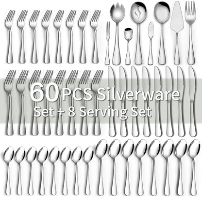 Stainless Steel Flatware Set with Steak Knives for Home & Dining