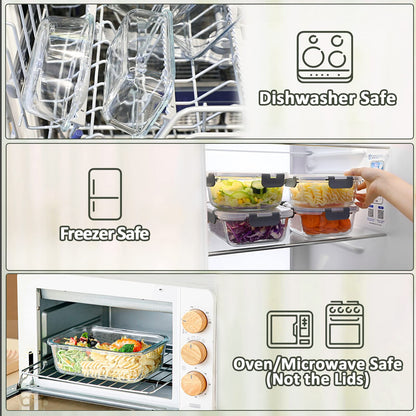 M MCIRCO [10-Pack,22 Oz Glass Meal Prep Container (22 Oz), gray, green, white