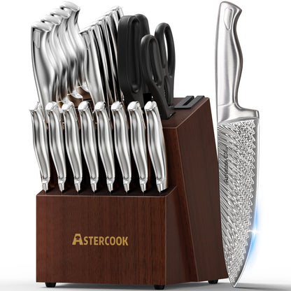 Kitchen Knife Set with Block and Built-In Sharpener Stainless Steel