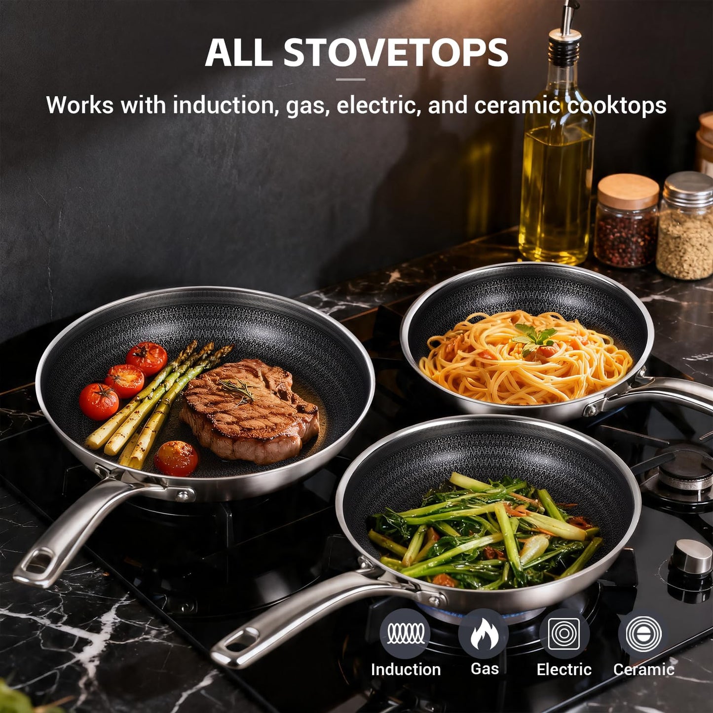 Ammeloo Hybrid Tri-Ply Stainless Steel Frying Pan Set