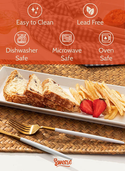 Sweese Rectangular Porcelain Platters, Serving Trays for Parties - Set of 4