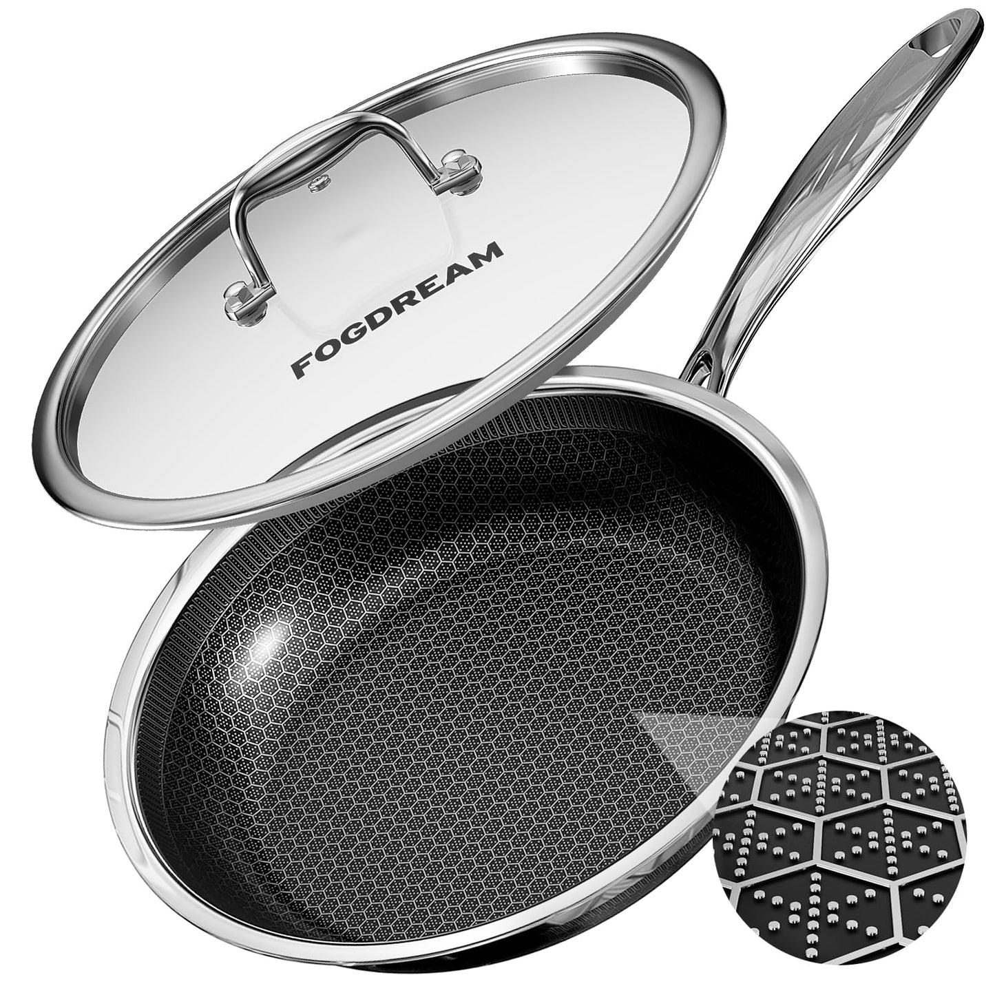 10-Inch Stainless Steel Nonstick Frying Pan with Glass Lid