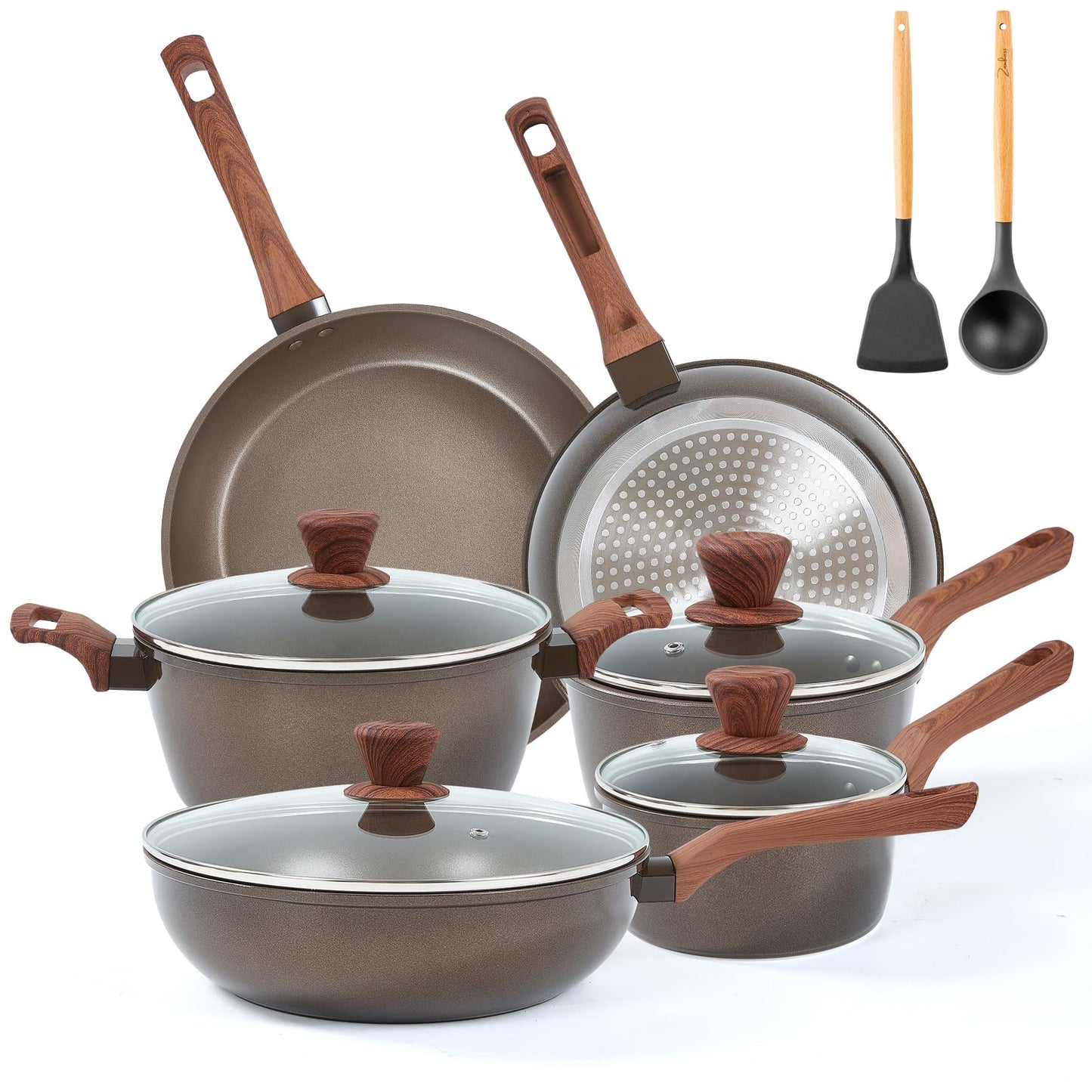 12-Piece Nonstick Pots & Pans Set with Frying Pan & Steamer
