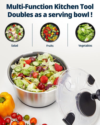 6.34Qt Stainless Steel Salad Spinner with Drain and Non-Slip Base