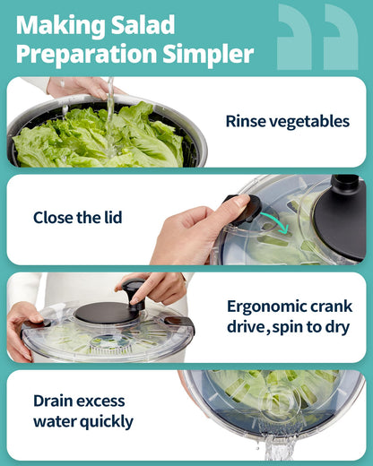 6.34Qt Stainless Steel Salad Spinner with Drain and Non-Slip Base