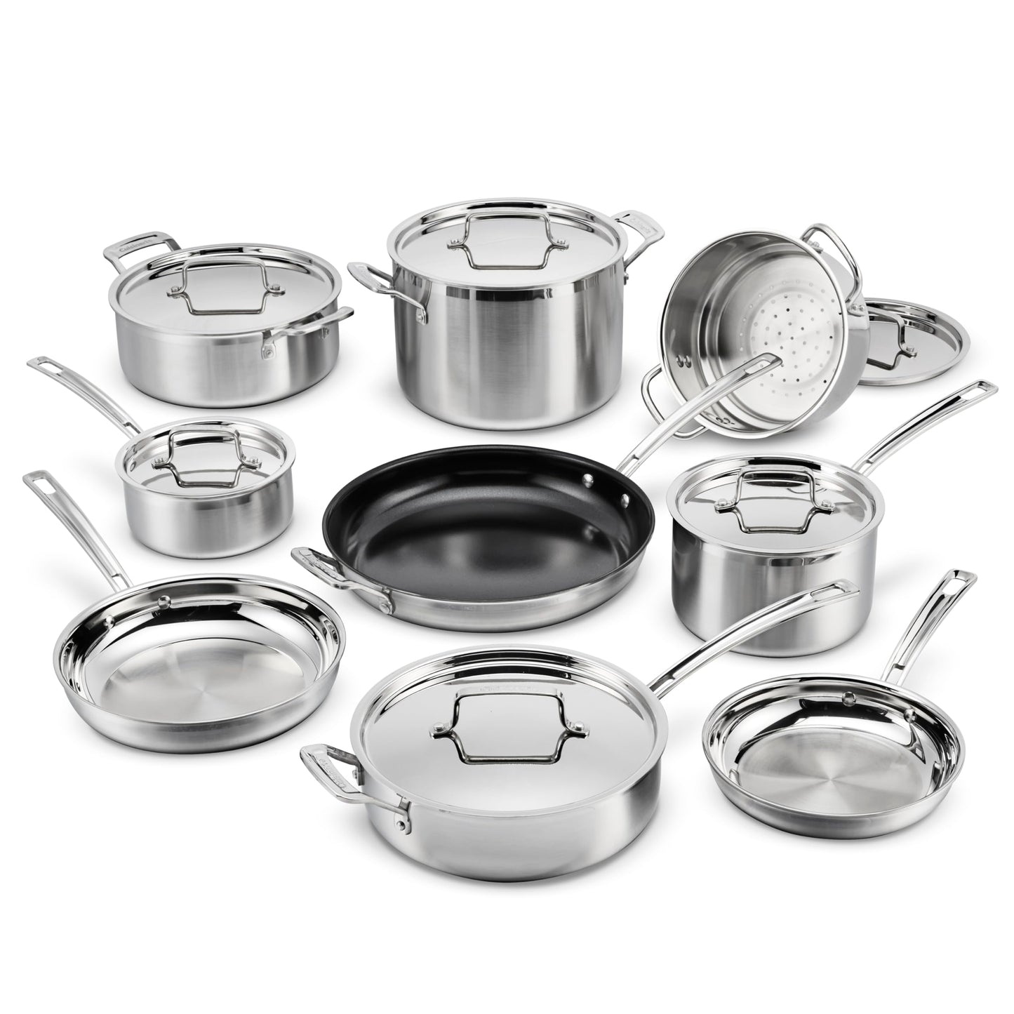 Cuisinart Piece Cookware Set, MultiClad Pro Triple Ply, Silver