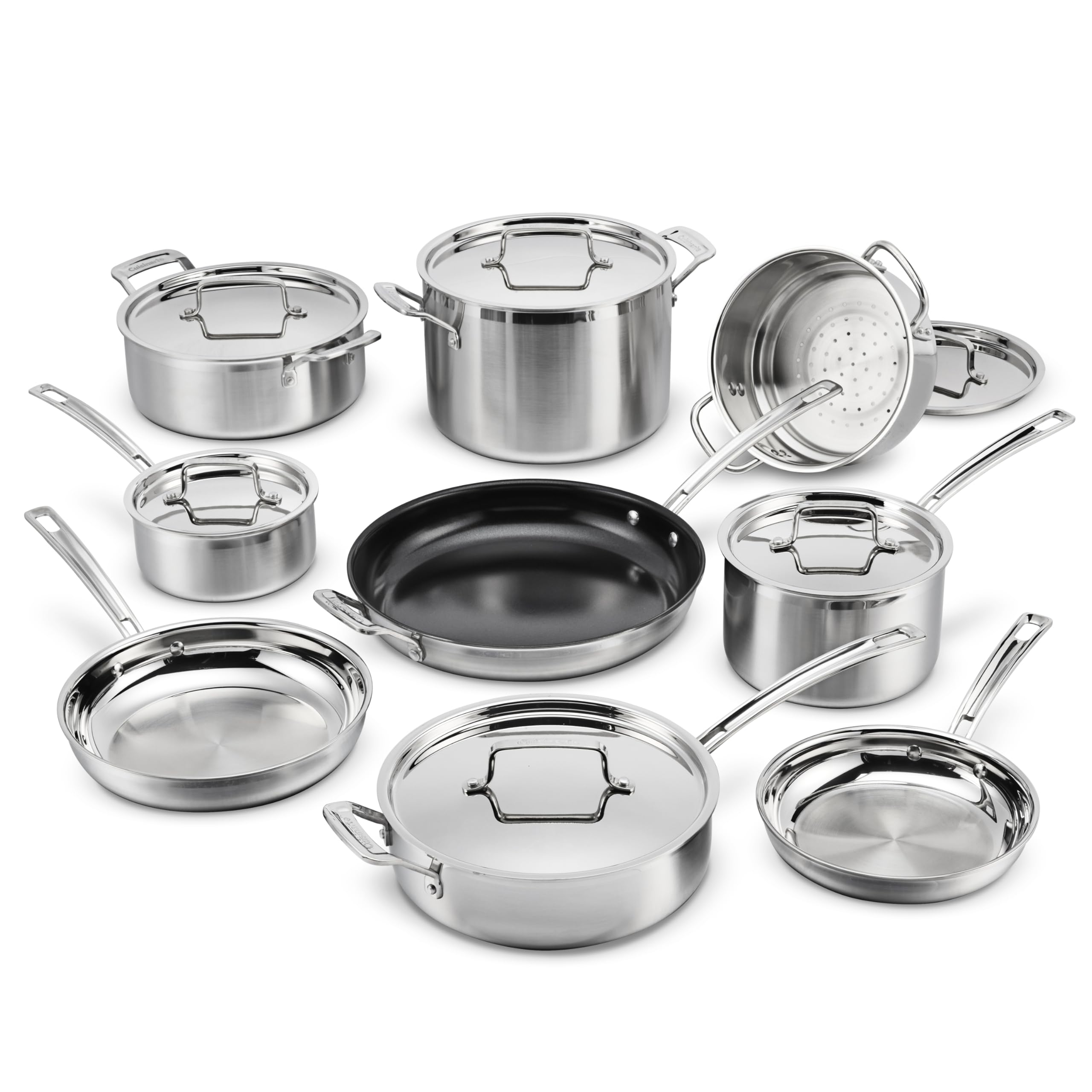 Cuisinart Piece Cookware Set, MultiClad Pro Triple Ply, Silver