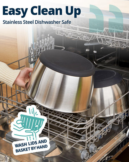 6.34Qt Stainless Steel Salad Spinner with Drain and Non-Slip Base