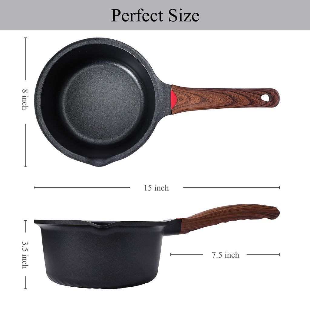 Ceramic Nonstick Saucepan with Lid and Stay-Cool Handle for All Stovetops