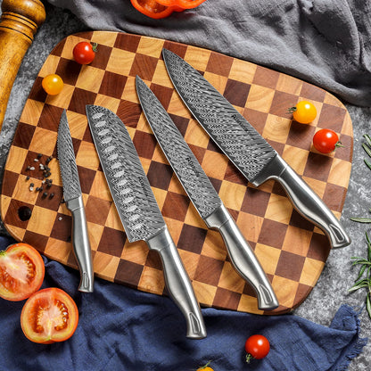 Kitchen Knife Set with Block and Built-In Sharpener Stainless Steel