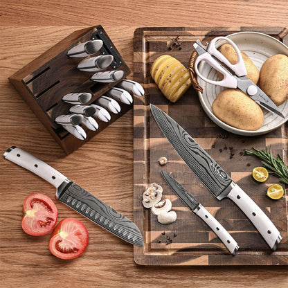 18-Piece German Stainless Steel Kitchen Knife Set with Wooden Block