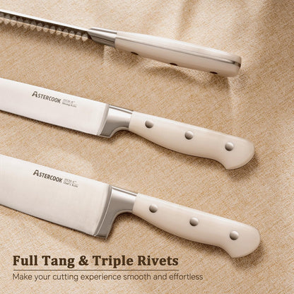 Kitchen Knife Set with Block, Full Tang Stainless Steel Knives & Sharpener