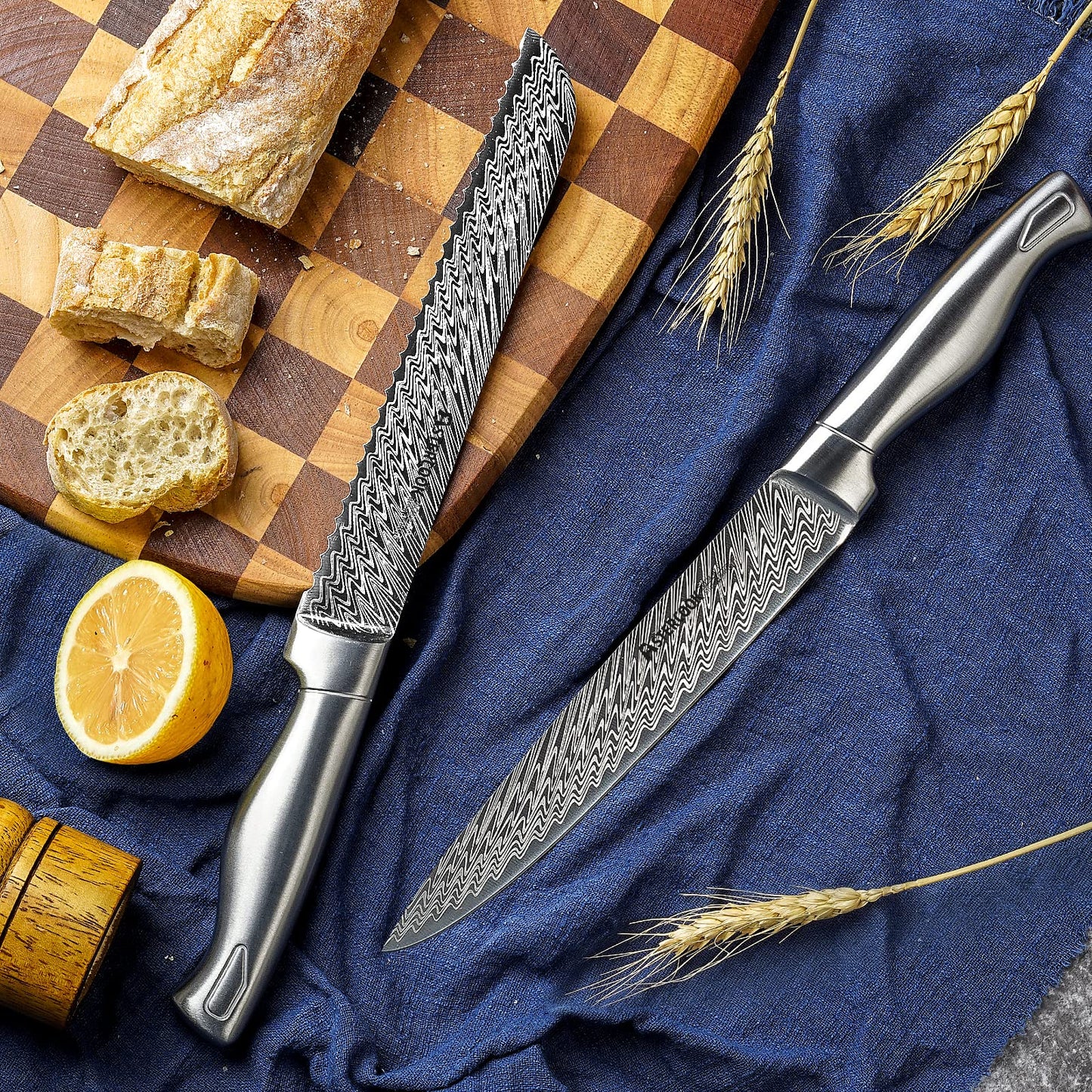 Kitchen Knife Set with Block and Built-In Sharpener Stainless Steel